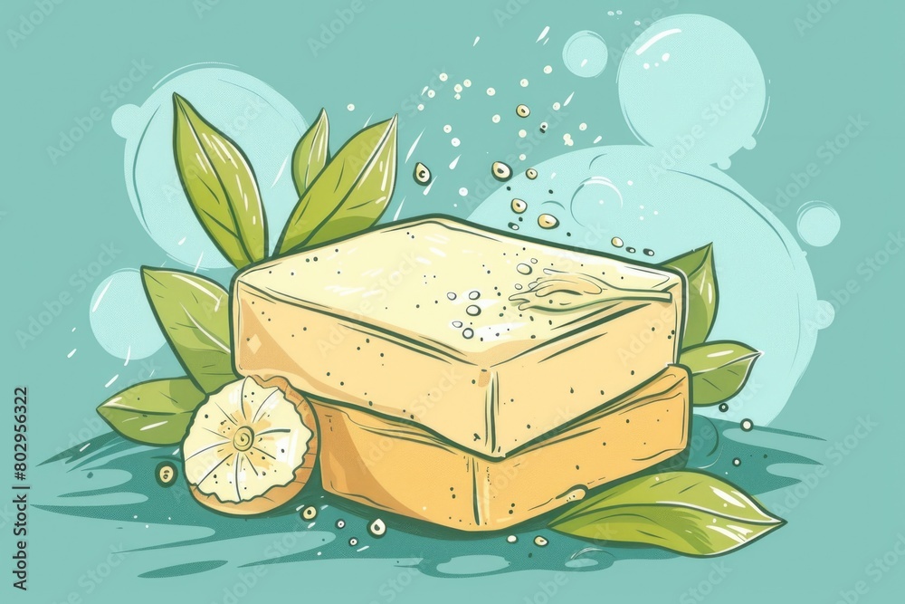 Aufkleber a block of soap with a fresh slice of lemon, perfect for spa and beauty concepts