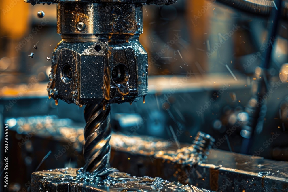 Poster detailed view of a drill on a machine. suitable for industrial concepts
