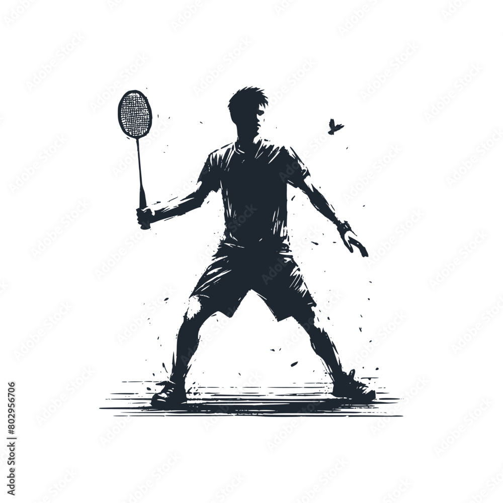 Wall mural The badminton. Black white vector logo illustration.	