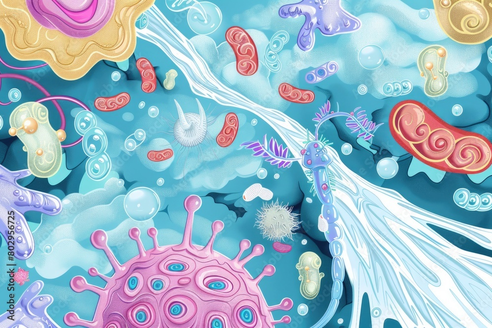 Poster collection of different germs on a blue backdrop. ideal for medical concepts
