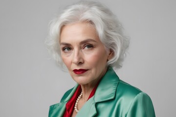 Elegantly dressed senior woman on a neutral background