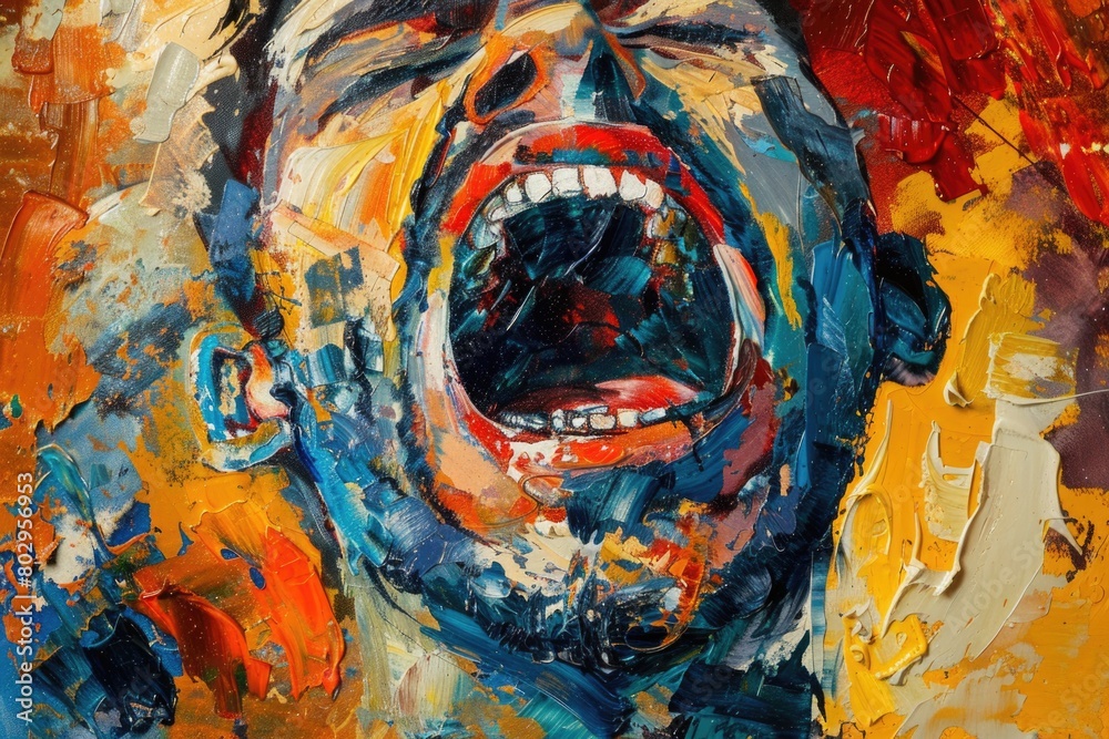 Poster A realistic portrait of a man with his mouth open. Suitable for various design projects