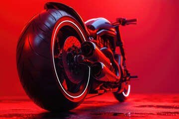 Fototapeta premium Detailed image of a motorcycle against a vibrant red backdrop. Perfect for automotive and transportation concepts