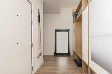 Hallway of a home in the reception area with wooden floors and plain white painted walls