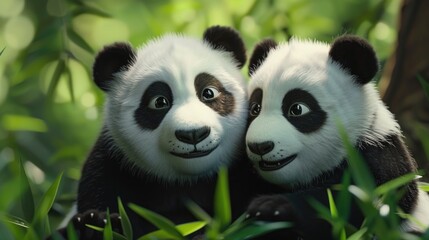 Two adorable panda bears sitting side by side. Perfect for nature or wildlife themed projects
