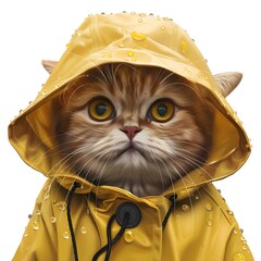 kitten with a yellow hat, Cats in yellow raincoats on white background