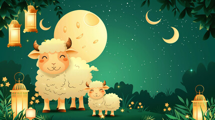 Eid al Adha Mubarak Islamic festival background With moon