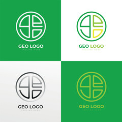 Minimal GEO green logo concept, professional green abstract typo logo branding flat vector icon illustration for an eco-friendly brand
