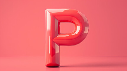 This striking image showcases a glossy red 3D letter P against a soft pink backdrop, creating a vibrant visual contrast.