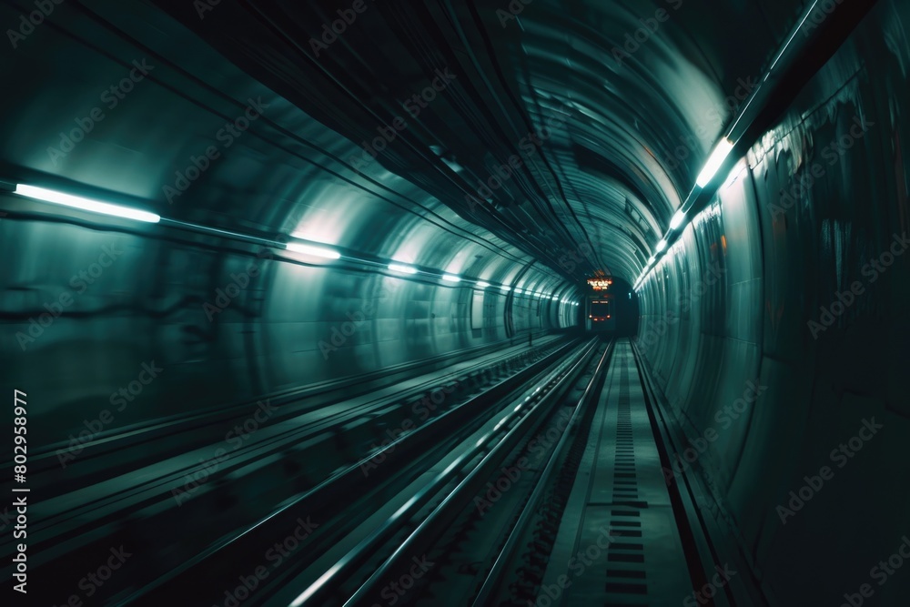 Poster A train passing through a tunnel next to a platform. Suitable for transportation and travel concepts