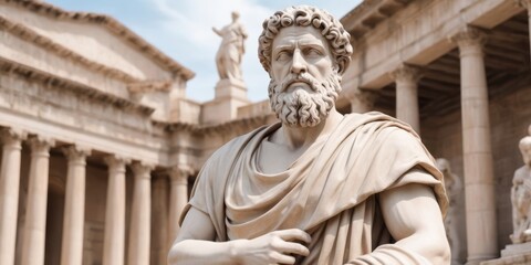Fototapeta premium stoic greek marble statue in temple, Stoics and stoicism motivational and inspirational quotes
