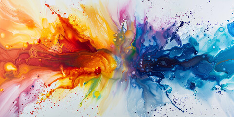 A burst of vibrant pigments erupts from beneath the surface, creating a dazzling display of color...