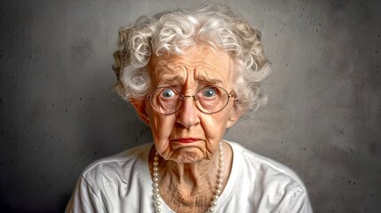 Portrait of an Elderly Woman with a Puzzled Expression. Realistic Painting Style. Ideal for Concepts and Emotions. AI