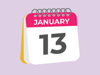 january 13 calendar reminder. 13 january daily calendar icon template. Calendar 13 january icon Design template. Vector illustration