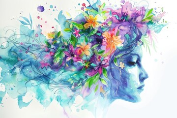 A beautiful painting of a woman with flowers in her hair. Perfect for art lovers and floral enthusiasts