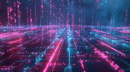 Fototapeta premium Futuristic network of connections spanning a global cyber landscape, illuminated by neon technology lines