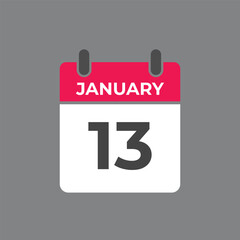 january 13 calendar reminder. 13 january daily calendar icon template. Calendar 13 january icon Design template. Vector illustration