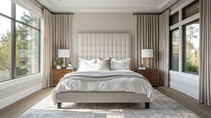 A large white bed with a white comforter