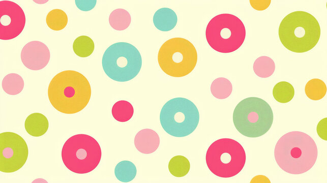 Vintage-inspired seamless polka dot pattern in pastel colors on cream background