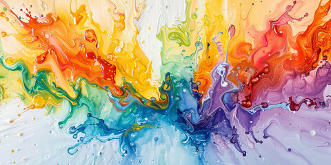 A burst of vibrant pigments erupts from beneath the surface, creating a dazzling display of color that sparkles and shines against the white background.