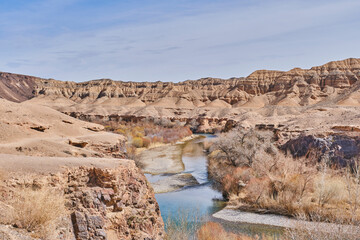 Moon or Yellow Canyon, part of Charyn Canyon. National natural park in Kazakhstan