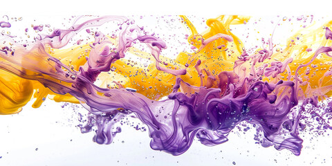 A burst of vibrant lavender and goldenrod yellow pigments colliding and dispersing in crystal-clear...