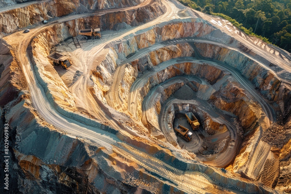 Poster an expansive open pit filled with dirt, suitable for construction projects