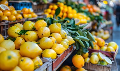 Various types of lemons available at a farmer market, Generative AI