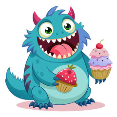 Naklejka premium A toothy monster with a big smile and a loving heart for a playful and whimsical illustration