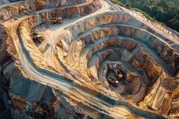 An expansive open pit filled with dirt, suitable for construction projects