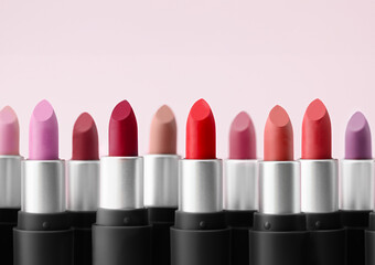 Set of various lipstick in a row front view