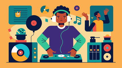The DJs curated playlist features lesserknown indie artists introducing a new wave of music to the bars regulars. Vector illustration