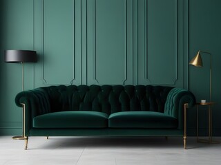Empty-painted dark green wall.Luxury interior design of livingroom and blank background. mockup living room design. 3d render