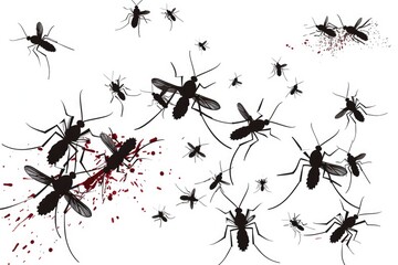 Group of mosquitoes with blood on them. Suitable for medical and pest control concepts