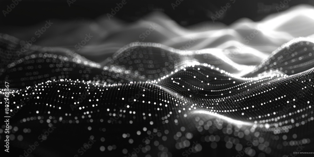 Poster a black and white photo of a mountain covered in dots. suitable for various design projects