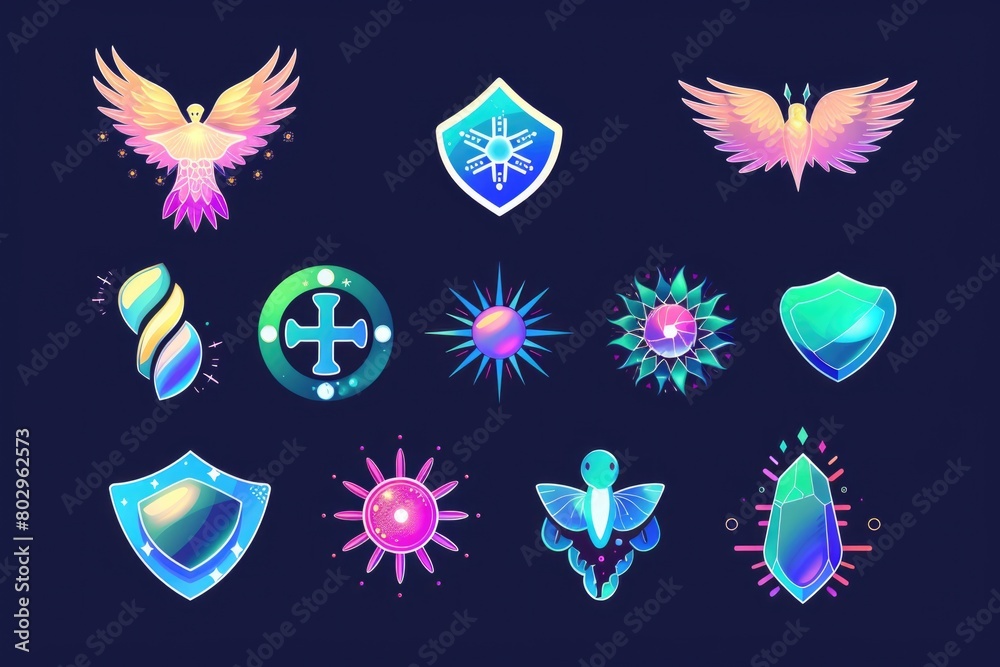 Aufkleber A collection of various colored shields and symbols. Ideal for design projects