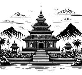buddhist temple hand drawn vector