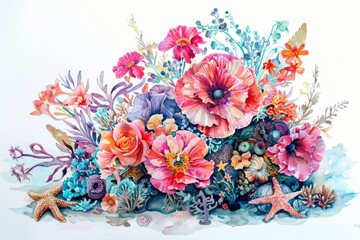 Obraz premium A beautiful watercolor painting of a colorful bouquet of flowers. Perfect for various design projects