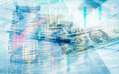 Business finance and the economy revolve around markets, exchanges, graphs, financial currencies,...