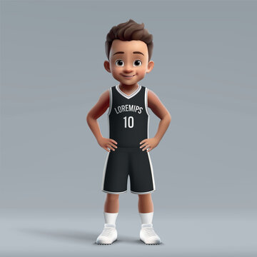 3d cartoon young basketball player in team kit Brooklyn