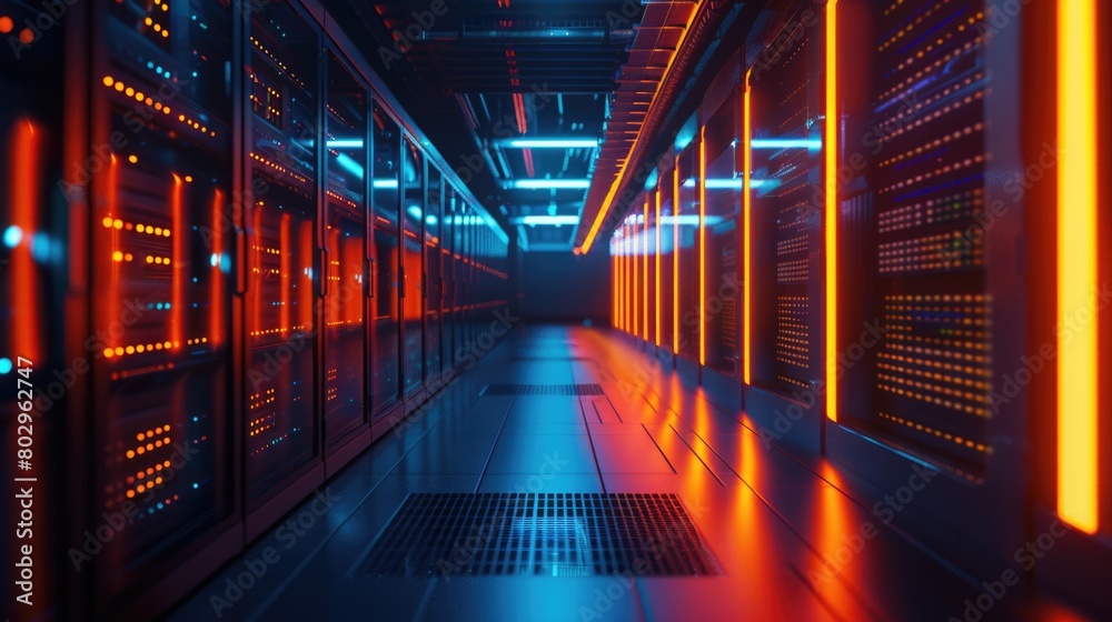 Aufkleber a row of servers in a server room. suitable for technology concept designs