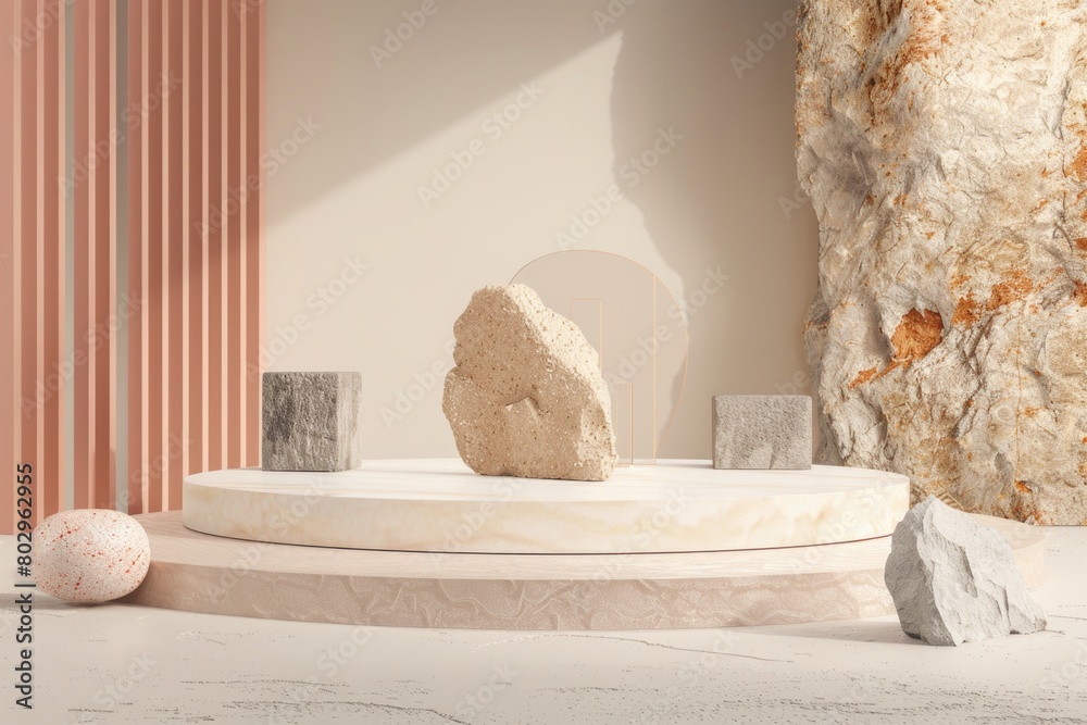 Poster a large rock sitting on top of a white platform. suitable for various concepts and designs