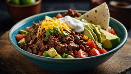 A bowl of beef burrito bowl