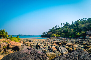 Hiking on the rocks at Palolem Beach, South Goa
