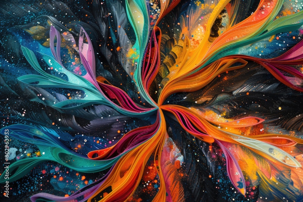Poster vibrant flower painting on a dark backdrop. suitable for various design projects