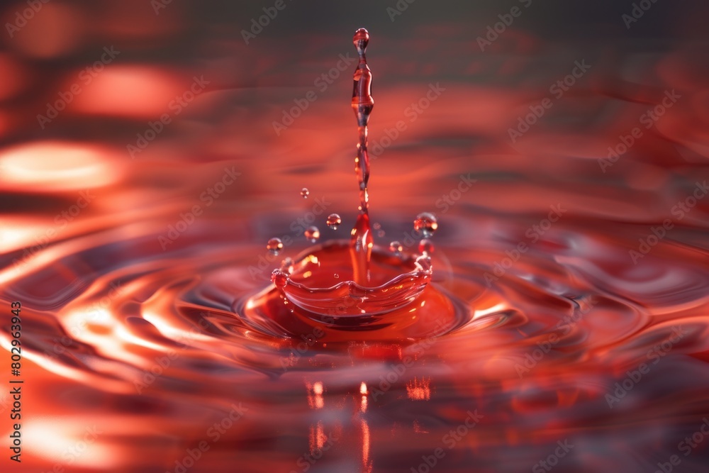 Poster detailed close up of a red liquid drop. suitable for scientific or abstract concepts