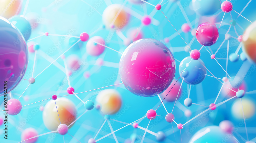 Poster abstract background with an interconnected network and color spheres
