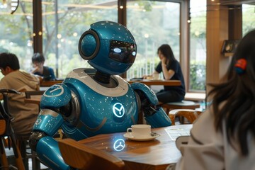 Ai robots working at office desk. Impact of artificial intelligence on employment