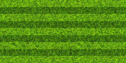 Soccer playing field with green grass. Football pitch background with stripes. Sports ground, stadium with fake or natural grass. Vector illustration
