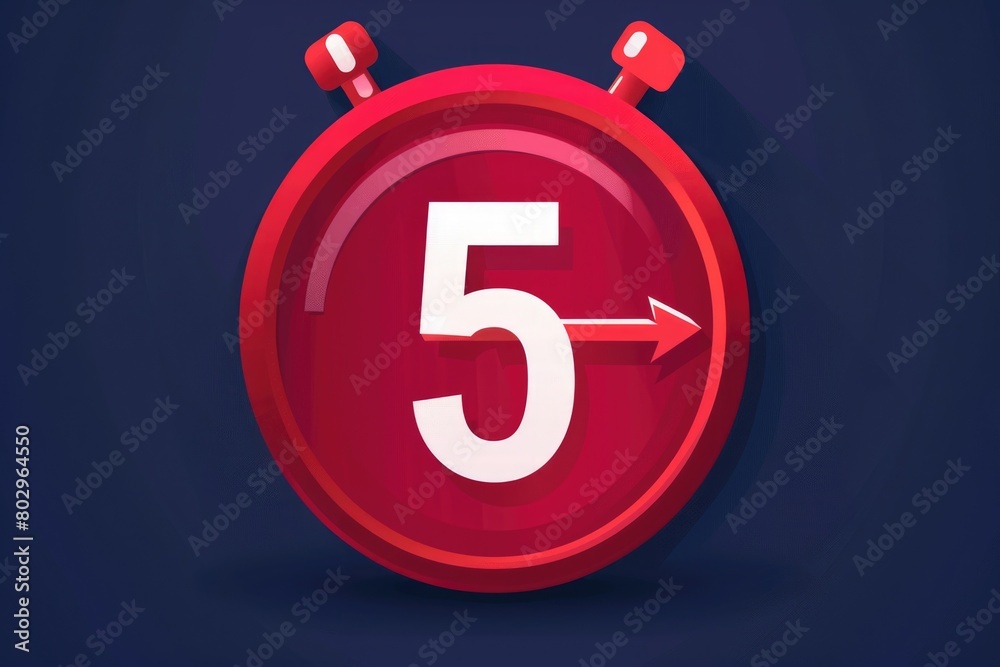 Aufkleber A red clock with the number 5 on it. Suitable for time management concepts